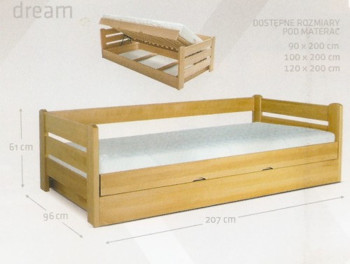 Łóżko bukowe z pojemnikiem Dream